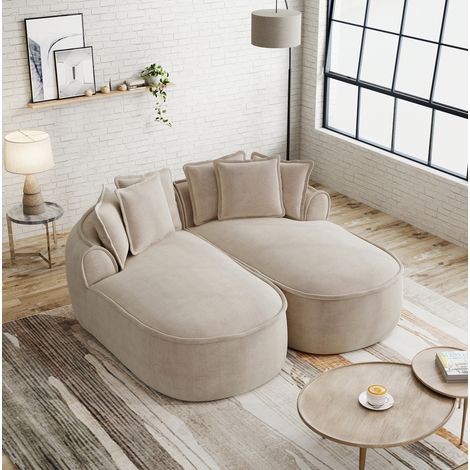 Sofas gerade - Modulares 2-Sitzer Sofa mit Kissen, ohne Montage, in Chenille hellbraun (1/5)
