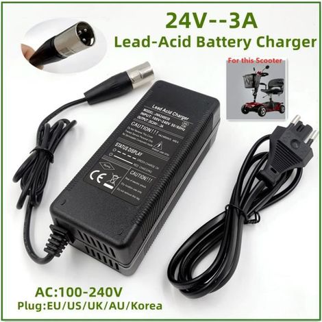 Chargeur de batterie, chargeur de batterie au plomb pour scooters et fauteuils roulants électriques, 24 V 3 A - UE [B7096212] (1/4)