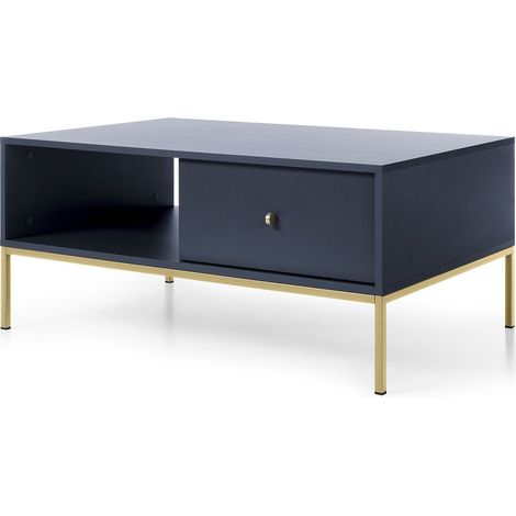 Tavolino da caffè, blu navy, 103,5 x 46,2 x 68 cm, gambe dorate (1/4)