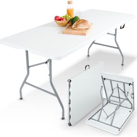 AREBOS folding buffet table 182 x 74 x 74 cm camping table party table folding table garden table for garden terrace and balcony foldable  8 persons  inc. carrying handle  white (1/5)