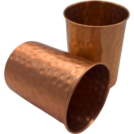 Lot de 2 gobelets en cuivre 99,9 % cuivre pur 250 ml Fabriqué à la main en Inde Gobelet à eau traditionnel en cuivre martelé (1/4)