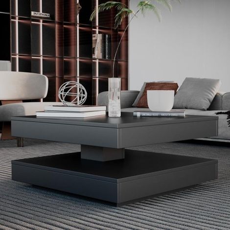 Tavolino da salotto Monolith con doppio piano quadrato girevole colore antracite 67x67 cm