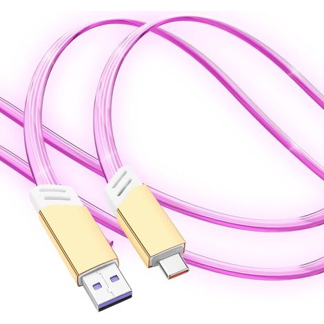 Câble de charge USB C LED 1 m PD 66 W haute vitesse avec lumières LED multicolores, design plat, câble de données USB de charge rapide (USB-A vers USB-C) (1/5)