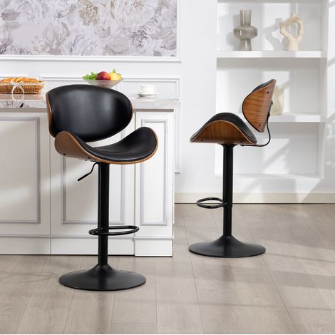 Tabourets de bar lot de 2 51x50x103,5 cm en bois et métal noir, réglables pour cuisine FloraGrace (1/5)