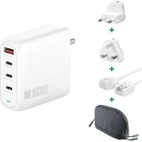 4Smarts GaN Flex Pro Wandladegerät 3x USB-C/1x USB-A 100W, Reiseadapter - Weiß