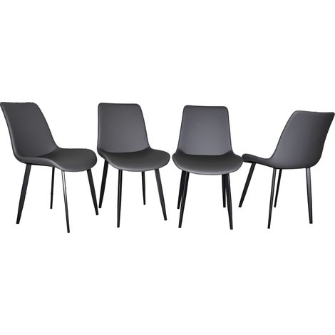 Chaises de salle à manger en cuir synthétique gris avec pieds en acier carbone (lot de 4) (1/5)