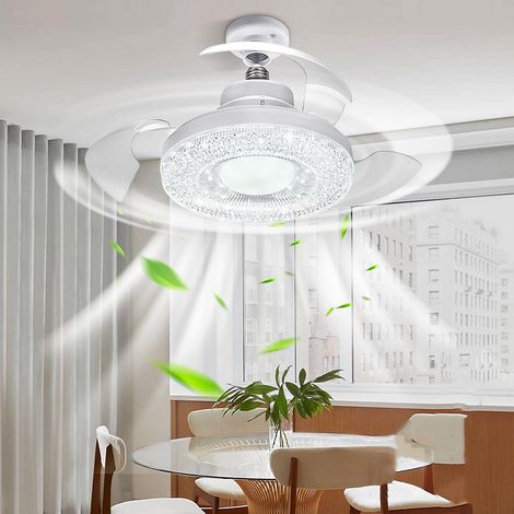 Ventilateur de plafond moderne avec éclairage escamotable intégré, silencieux, télécommande, douille et rallonge (1/5)