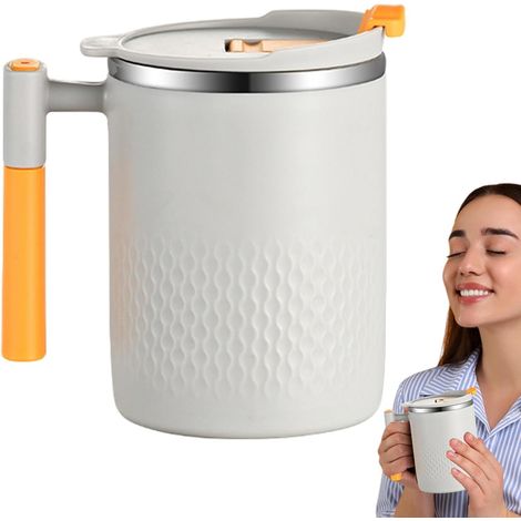 Mug isotherme pour femme, 450 ml Tasse en acier inoxydable avec couvercle et anse, idéale pour le lait, l'eau glacée, les jus de fruits, le café et le thé. (1/5)