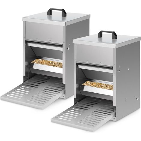 Randaco 2x Mangiatoia per polli in acciaio zincato – Mangiatoia automatica da 5 kg con pedale e protezione impermeabile per polli e altro pollame
