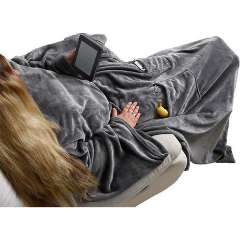 XXL TV-Decke Ärmeldecke Kuscheldecke Wohndecke mit Ärmeln und Fuß- + Handytasche Anthrazit (1/5)