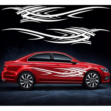 (Blanc)2 Pièces 240cm Flames Graphics Car Body Side Stickers Flame Racing Sport Stripe Car Decal Universal Vinyl Sticker for All Car SUV Truck (1/5)