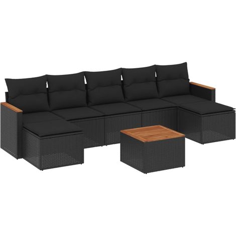 vidaXL Set Divani da Giardino con Cuscini 8 pz Nero in Polyrattan (1/5)