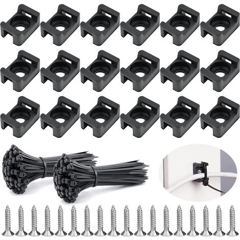 pièce de support câble 15 x 10 7 mm en nylon, avec 200 serre-câbles et vis, pour la maison le bureau - (1/5)