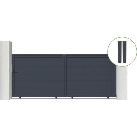 Puerta corredera 3,5m EIGER H.140cm aluminio gris + 2 postes 20x20cm H.166cm (1/5)