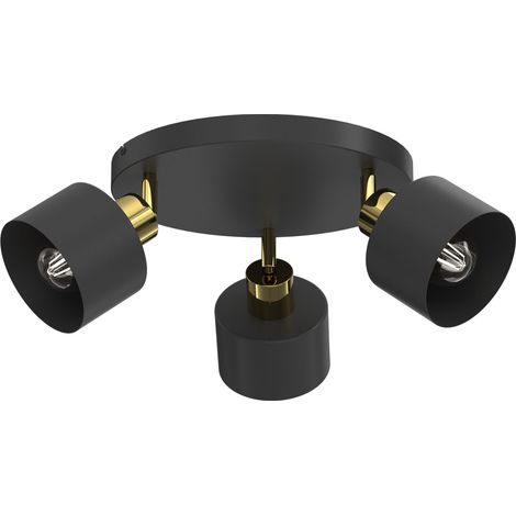 Plafonnier 3 spots orientables noir et doré cylindre E27 15W Parkla Luminex (1/4)