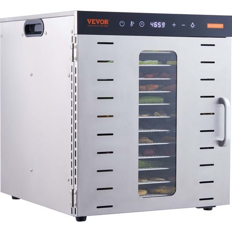 Déshydrateur Alimentaire Électrique 10 Plateaux Inox 1 kW Déshydrateur de Fruits et Légumes Température Réglable 30-90 ℃ Minuterie 48 h Machine à Sécher les Fruits Séchage Aliment Viande Poisson (1/5)