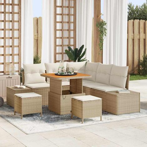 Conjunto de sofás de jardín 8 uds. Beige Poliratán vidaXL (1/5)