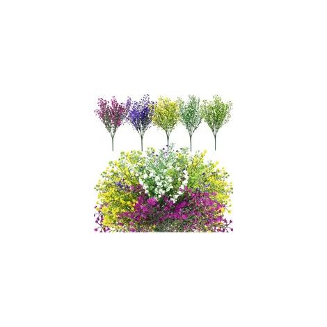 5pcs Fleurs Artificielles Deco, Artificiels Fleur D'arbustes,Plastique Fleurs,Bouquet de Fleurs,Fausse Fleur Decoration pour Mariage Maison Jardin Exterieur Interieur Balcon Arrangement Floral