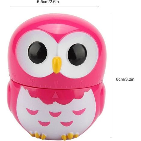 Minuterie Cuisine - Hibou - Mécanique - 1 À 55 Minutes - ABS - Rose - 1 Pièce (1/5)