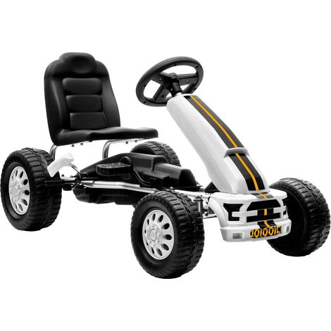 AIYAPLAY kart pedales para niños de +3 años, go kart con asiento ajustable, volante, freno manual, marco de aluminio y acero, carga 30 kg, blanco (1/5)