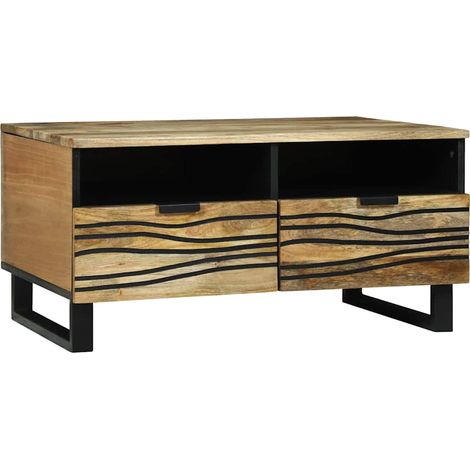 Couchtisch Braun und Schwarz 80 x 54 x 40 cm Massivholz Akazie