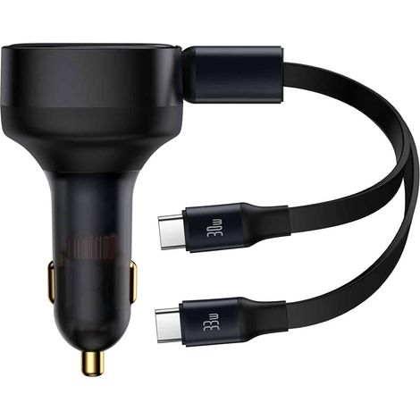 Cargador de coche 2 en 1 de 33 W con 2 puertos USB-C, color negro. (1/5)