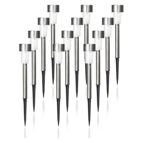 Lot de 12 guirlandes solaires de Noël en acier inoxydable imperméable, lumières colorées pour l'extérieur, le patio, le jardin, le paysage / l'allée. (4.5x29.5cm) (1/4)