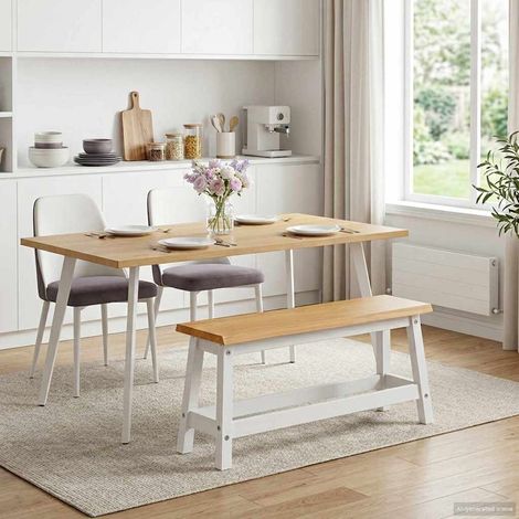 Teenpull – Esstischbank EKAI Weiß 91,5 x 29 x 45,5 cm Massives Kiefernholz (1/5)