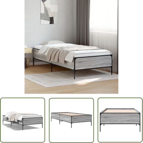 The Living Store Cadre de lit sans matelas sonoma gris 90x190 cm - Cadre De Lit - Lit Double - Lit Simple - Sommier - Meuble Chambre (1/5)