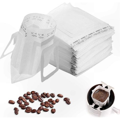 Paquet de 100 filtres à café en papier. format portable. se glisse dans une tasse. idéal pour la maison. le bureau. les voyages et le camping. (1/5)