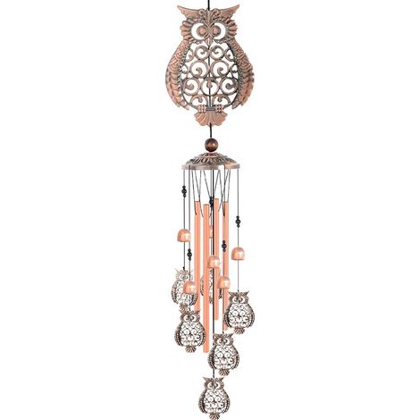 Carillon éolien d'extérieur avec 4 tubes en aluminium, 6 cloches, étanche, idéal pour Noël, la fête des mères, les cadeaux, le balcon, les fêtes, le jardin (hibou) (1/5)