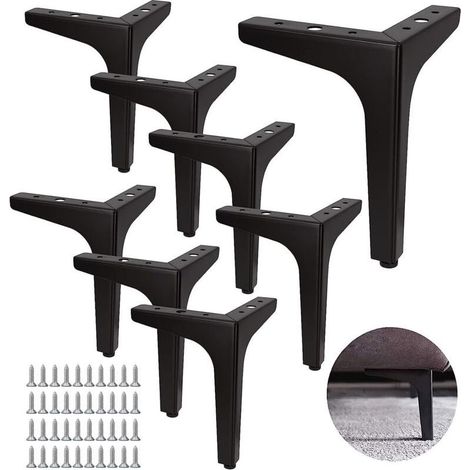 HOXILEELEO - Pieds de canapé en métal noir – Lot de 8, hauteur 17 cm, charge max 600 kg, pour canapé, table basse, meuble TV et armoire (1/5)