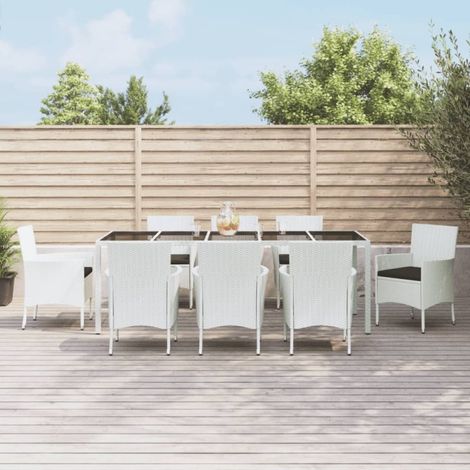 Set da Pranzo da Giardino 9 pz con Cuscini in Polyrattan Bianco vidaXL (1/5)