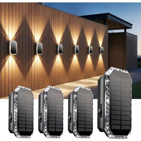 Set of 4 Solar Wall Lights, Up and Down Lighting, 3 Color Modes, IP65 Waterproof, Garden Patio (1/5)