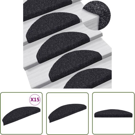 The Living Store Tapis d'escalier auto-adhésif Poinçon aiguilleté 15 pcs Noir - Tapis D'escalier - Tapis Antidérapant - Protection Escalier - Décoration Intérieur - Tapis Adhesif (1/5)