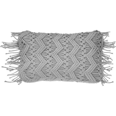 Cojín decorativo de algodón macramé gris 30 x 45 cm con borlas cuerda decoración boho retro Kirikkale