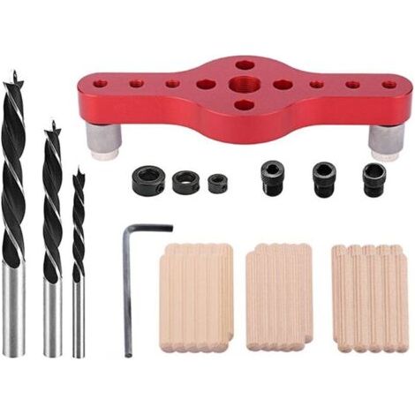 FENOPLASTICA(rouge)Kit de gabarit de goujonnage à centrage automatique en alliage d'aluminium 6/8/10mm positionneur de localisateur de poinçon outil de travail du bois (1/4)
