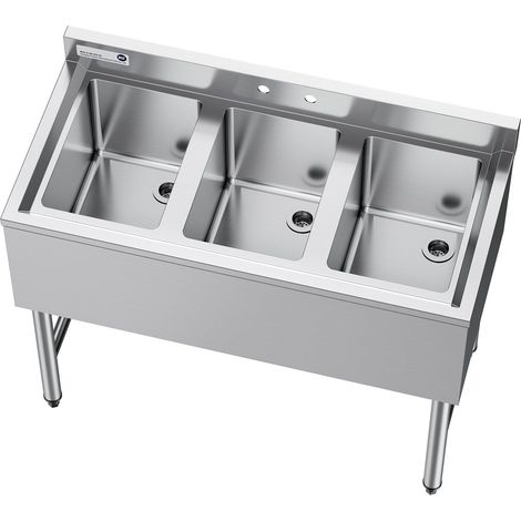 Évier commercial à 3 compartiments en acier inoxydable 304, dimensions 254x356x254 mm, idéal pour cuisine, restaurant et food truck. (1/5)