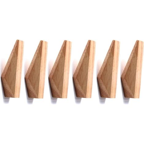 Set mit 6 dreieckigen Haken aus Gummibaumholz, Rautenmuster, für Kleidung und Accessoires