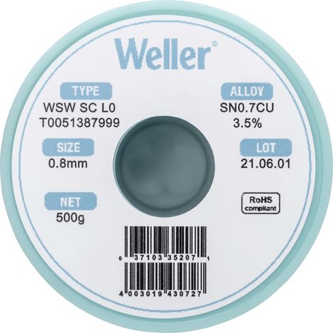 Weller WSW SC L0 Lötzinn, bleifrei Spule Sn0,7Cu 500 g 0.8 mm (1/5)