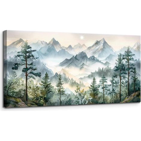 Leinwandbild Aquarell Aquarell Grüne Berglandschaft 100L x 50B cm (1/5)