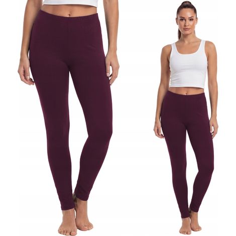 Leggings lunghi in cotone, marca polacca, colore melanzana, taglia XL (1/4)