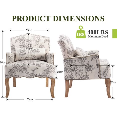 Wahson Fauteuil Salon en lin avec pieds en bois massif – Coussin épais pour confort – Design vintage – Dimensions 86x70x71cm – Disponible en gris et beige