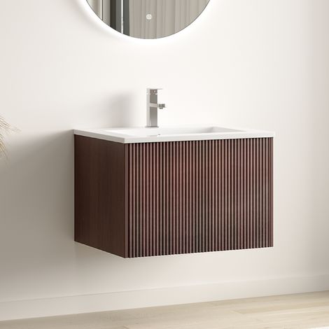 LOMAZOO meuble de salle de bain Sovina noyer façade cannelée - 60 (1/5)
