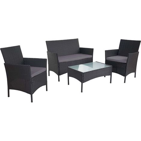 2-1-1 Poly-Rattan Garten-Garnitur Hamar, Sitzgruppe Lounge-Set Sofa anthrazit, Kissen anthrazit (1/5)