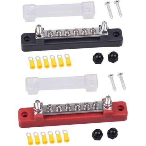 Power Distribution Block 12V-48V DC Electrical Terminal Block Power Distribution Bars 150A with 6 x M4 Terminal Bolts for Car Truck Boat 2 Pcs (Red Black) (1/4)