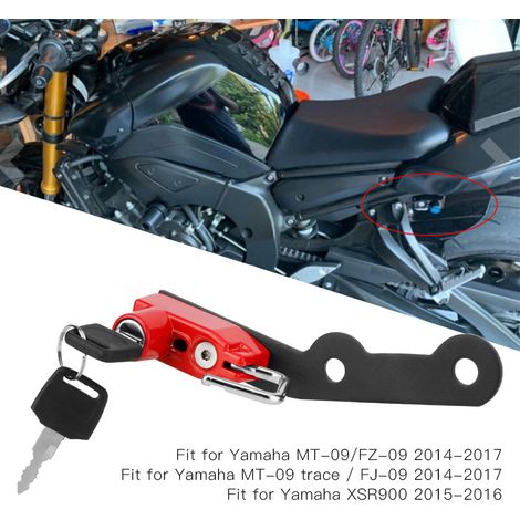 Crochet de fixation antivol de casque en alliage d'aluminium pour moto Yamaha MT-09, FZ-09, FJ-09 et XSR900 (rouge) (1/4)