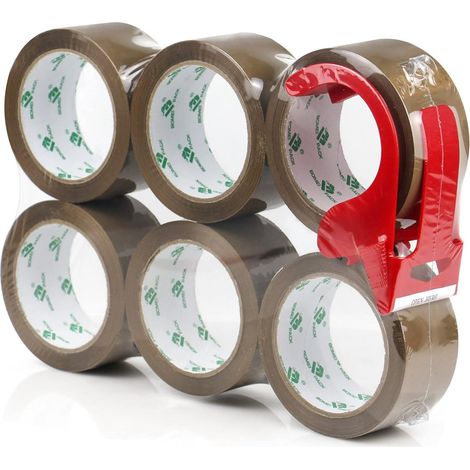 6 Rouleaux de Ruban adhésif Marron pour emballage 48 mm x 66 m avec dévidoir, ruban adhésif déménagement, bureau et stockage (1/5)