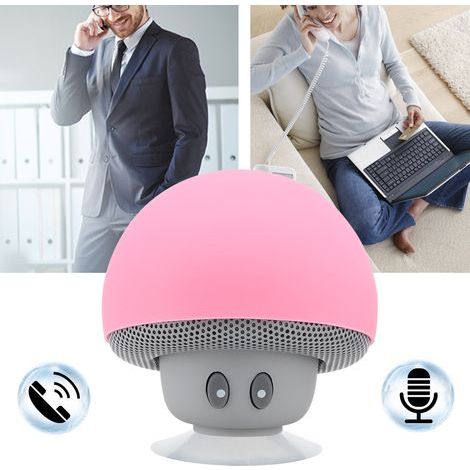 Mini enceinte portable Bluetooth sans fil en forme de champignon avec caisson de basses et ventouse (rose) (1/5)