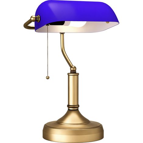 HOMCOM Banker's Table Lamp w/ Antique Bronze Tone Base, Blue (1/5)